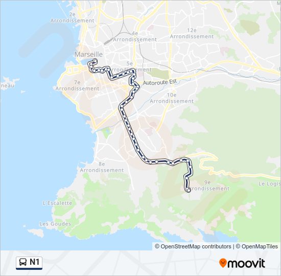 Plan de la ligne N1 de bus