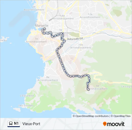N1 Bus Line Map