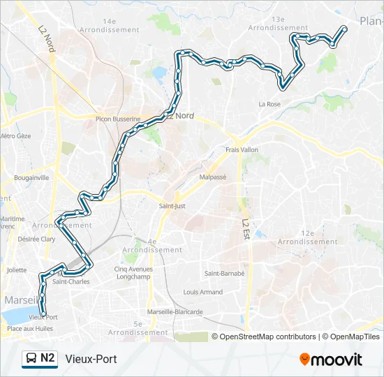N2 Bus Line Map