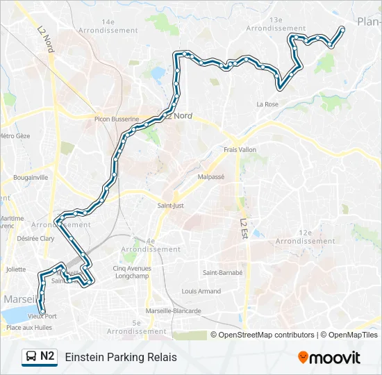 N2 Bus Line Map