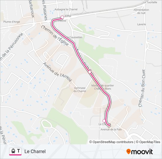 Plan de la ligne T de tram