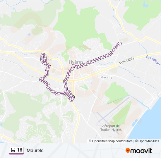 Plan de la ligne 16 de bus