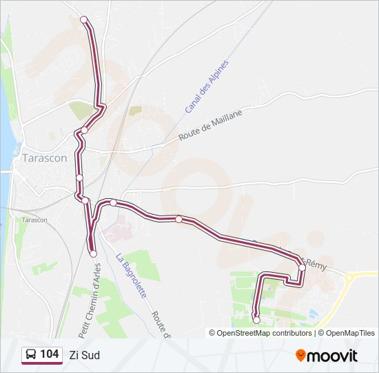 Plan de la ligne 104 de bus