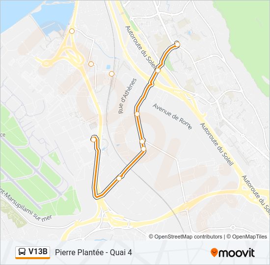 Plan de la ligne V13B de bus