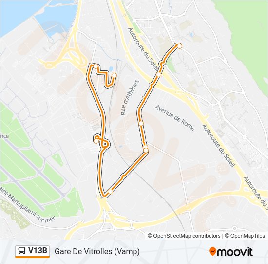 Plan de la ligne V13B de bus