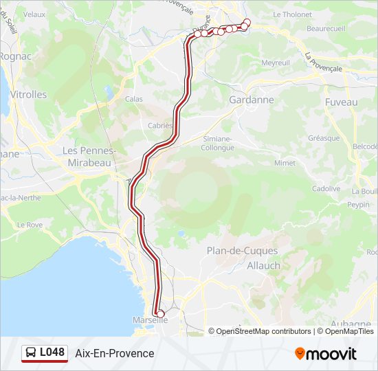 Plan de la ligne L048 de bus