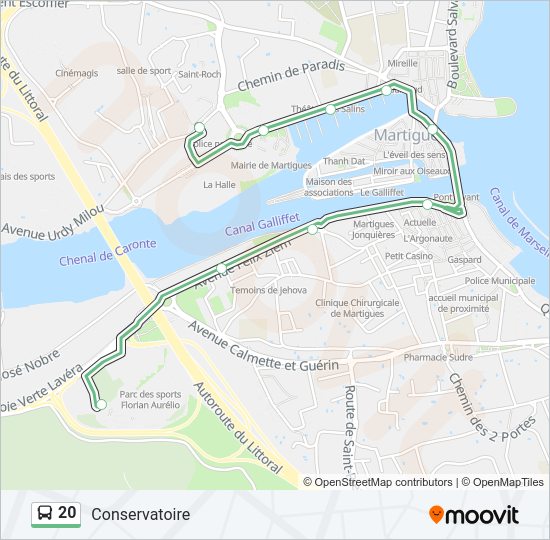 Plan de la ligne 20 de bus