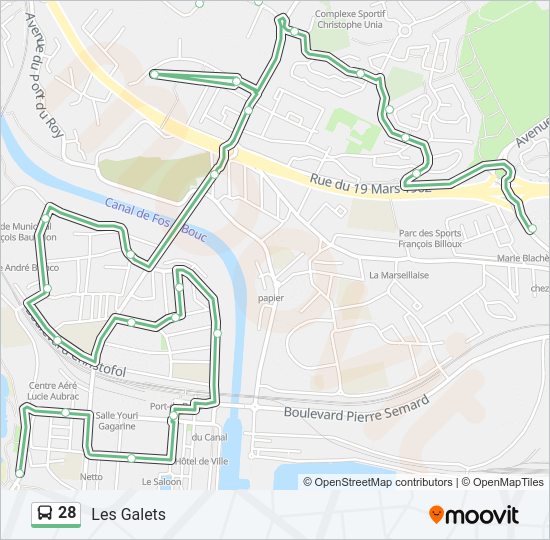 Plan de la ligne 28 de bus