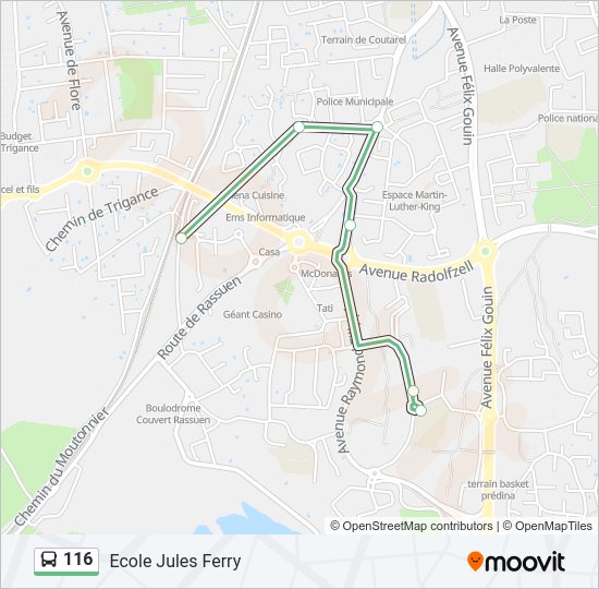 Plan de la ligne 116 de bus