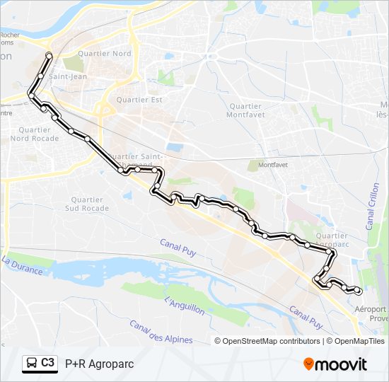 Plan de la ligne C3 de bus