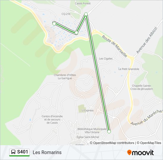 Plan de la ligne S401 de bus