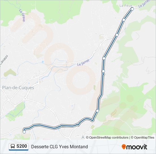 Plan de la ligne S200 de bus