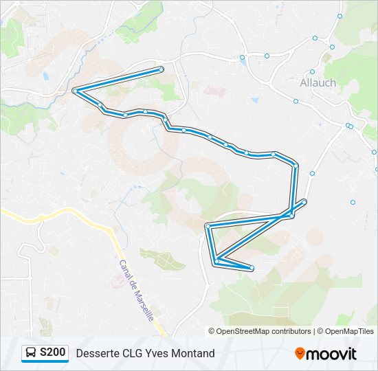 Plan de la ligne S200 de bus