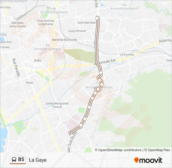 Plan de la ligne B5 de bus
