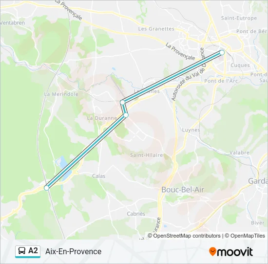 Plan de la ligne A2 de bus