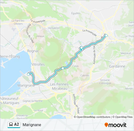 Plan de la ligne A2 de bus