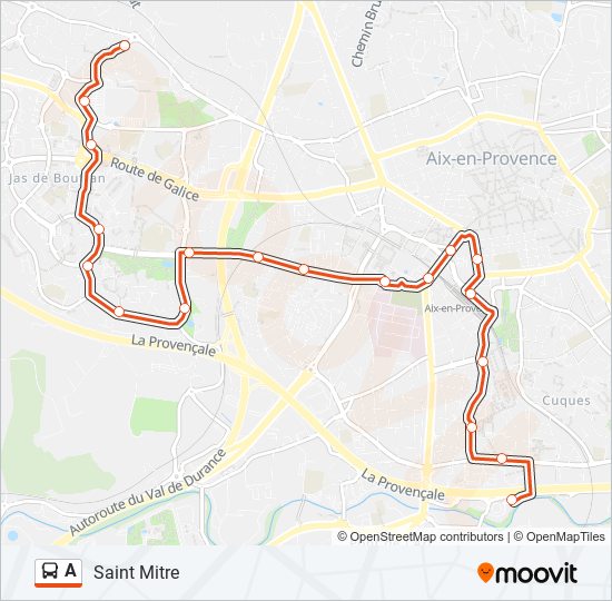 Plan de la ligne A de bus