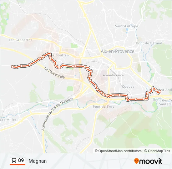 Plan de la ligne 09 de bus