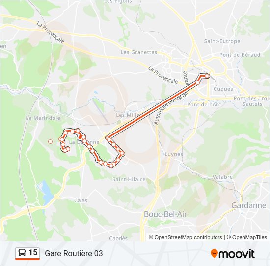 Plan de la ligne 15 de bus