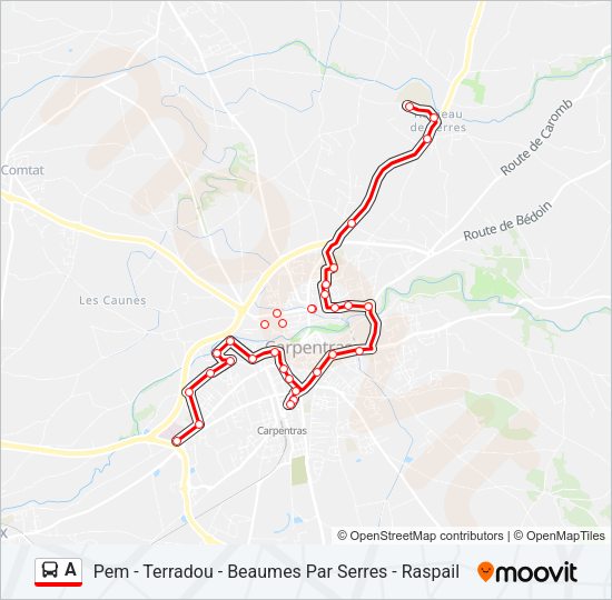 Plan de la ligne A de bus