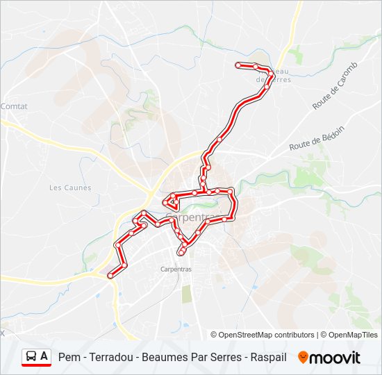 Plan de la ligne A de bus