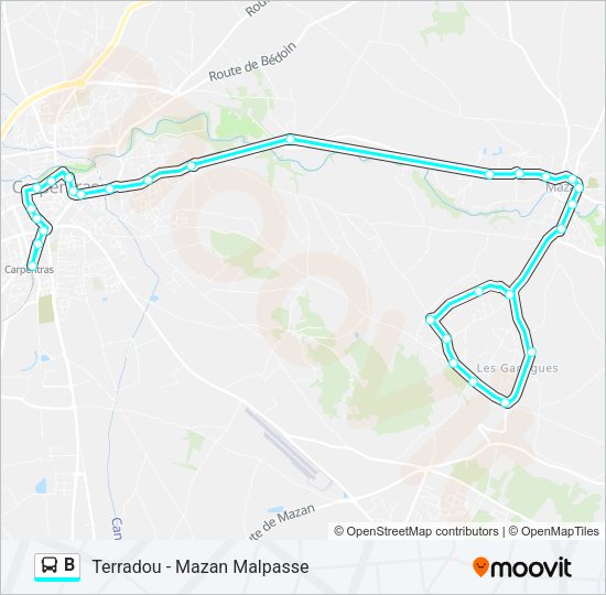 Plan de la ligne B de bus