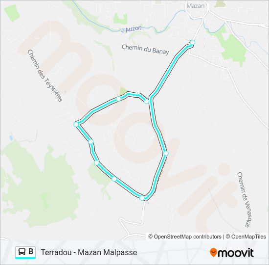 Plan de la ligne B de bus