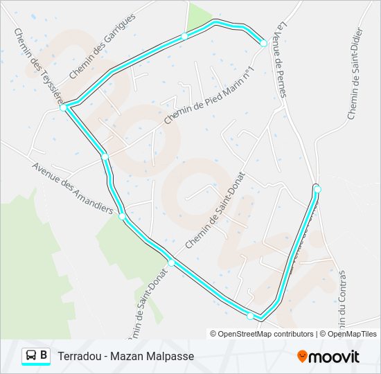 Plan de la ligne B de bus