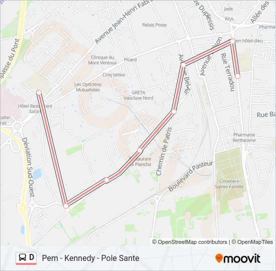 Plan de la ligne D de bus