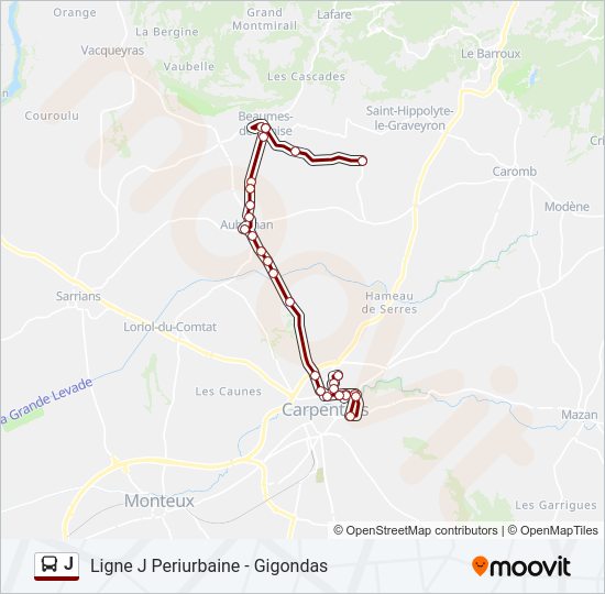 Plan de la ligne J de bus