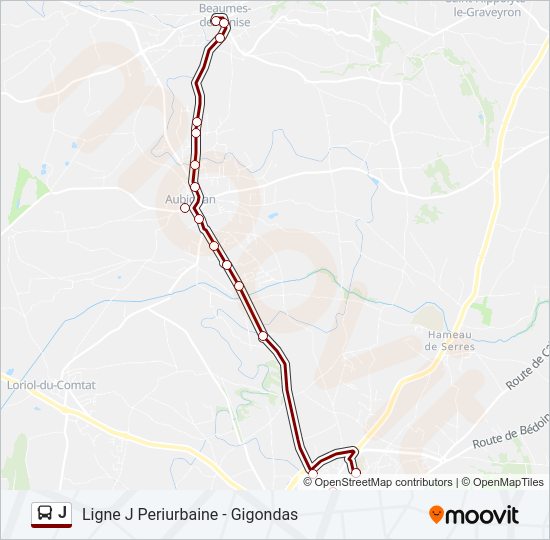 Plan de la ligne J de bus