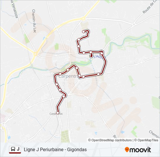 Plan de la ligne J de bus