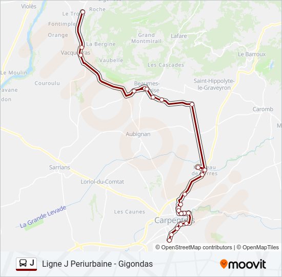 Plan de la ligne J de bus