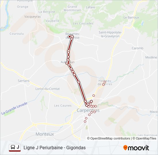Plan de la ligne J de bus