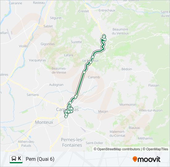 Plan de la ligne K de bus