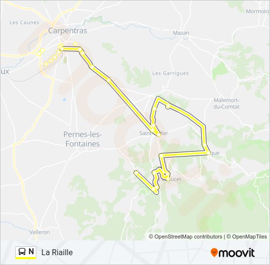 Plan de la ligne N de bus
