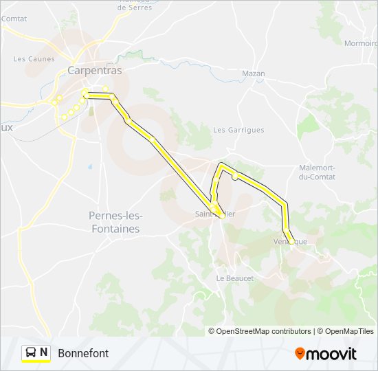 Plan de la ligne N de bus