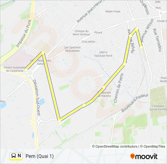 N Bus Line Map