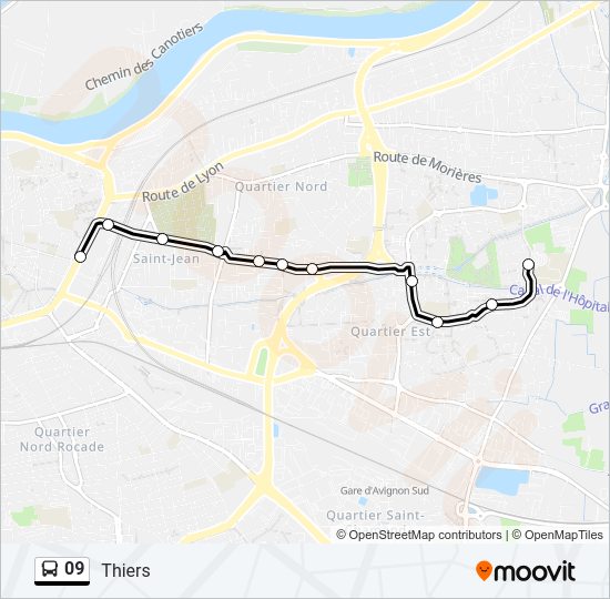 Plan de la ligne 09 de bus