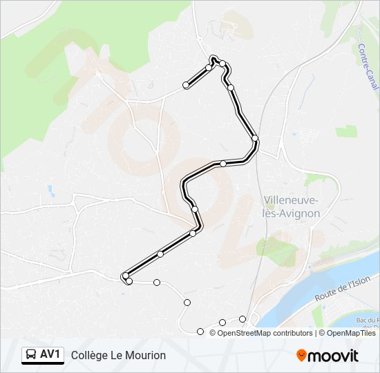 Plan de la ligne AV1 de bus