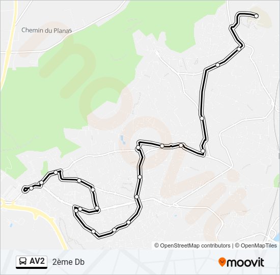 Plan de la ligne AV2 de bus