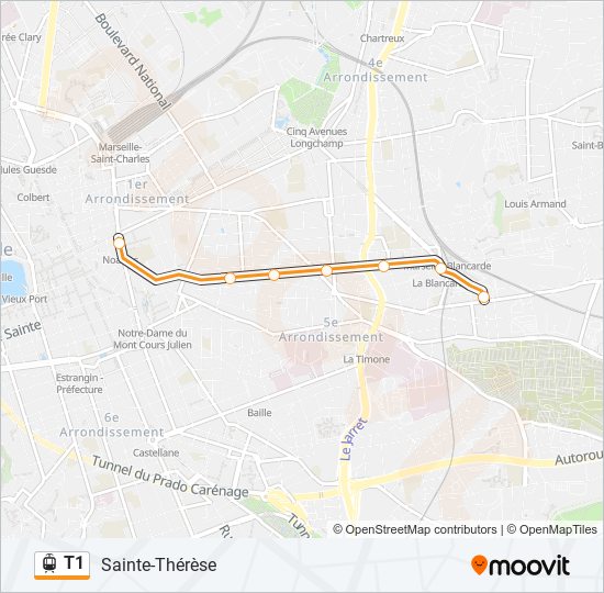 Plan de la ligne T1 de tram