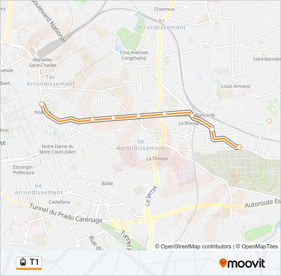 Plan de la ligne T1 de tram