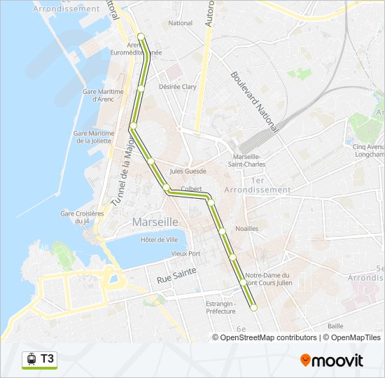 Plan de la ligne T3 de tram