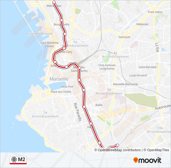 Plan de la ligne M2 de métro
