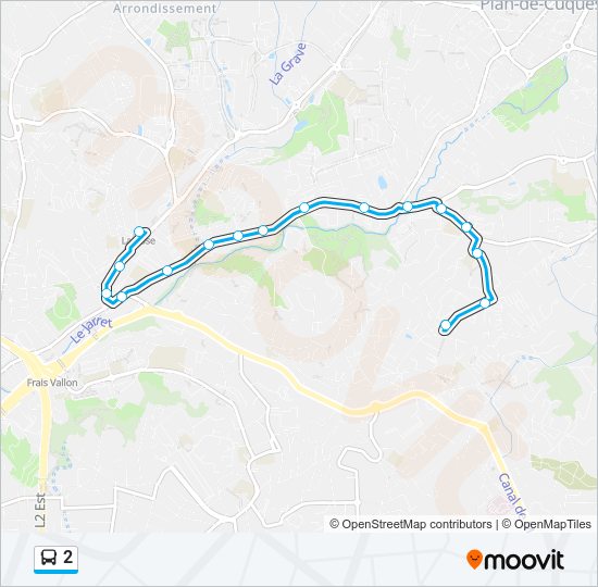 Plan de la ligne 2 de bus