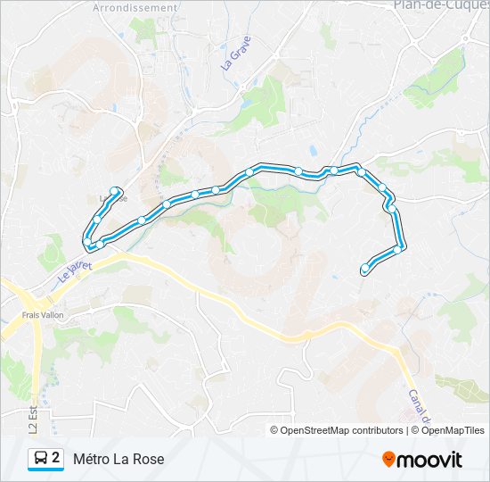 Plan de la ligne 2 de bus