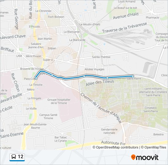 Plan de la ligne 12 de bus