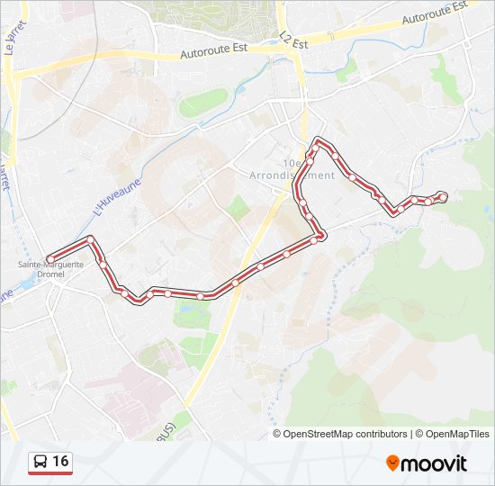 Plan de la ligne 16 de bus