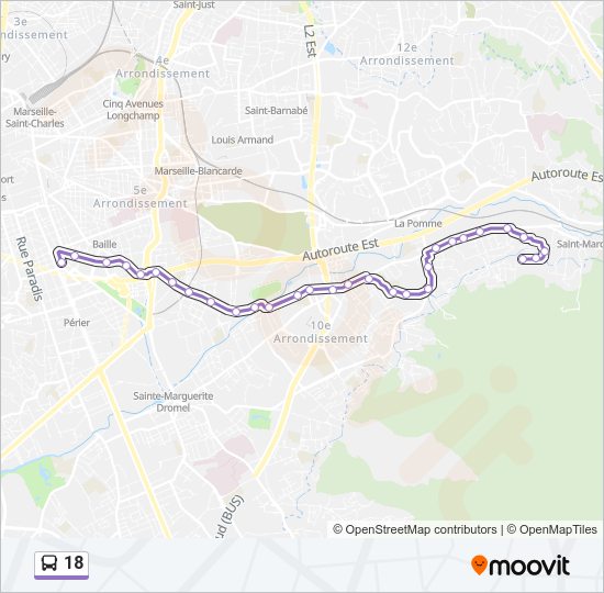 Plan de la ligne 18 de bus